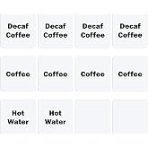 Tosstuki 12 Pack Coffee Server Labels Clear Reusable Cling-on 2"x2" | For Beverage Pots and Carafes, Includes Decaf and Hot Water Labels, Adhesive Film Style, Commercial Restaurant Use