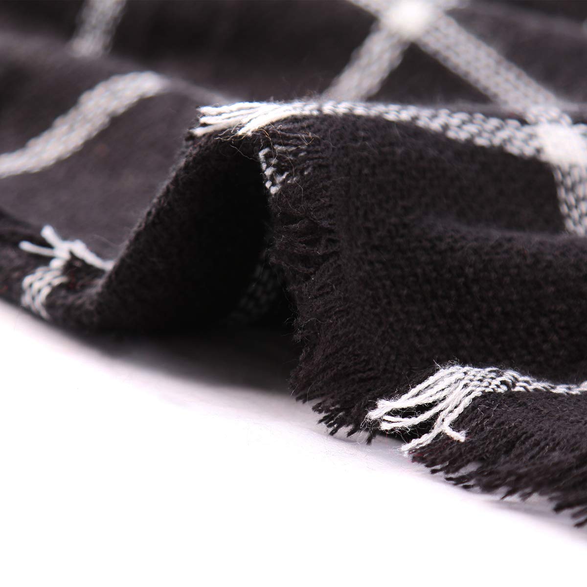 Women Square Plaid Blanket Scarf Shawl for Winter Wear Oversized Warm Soft Chunky Square Scarf (black)