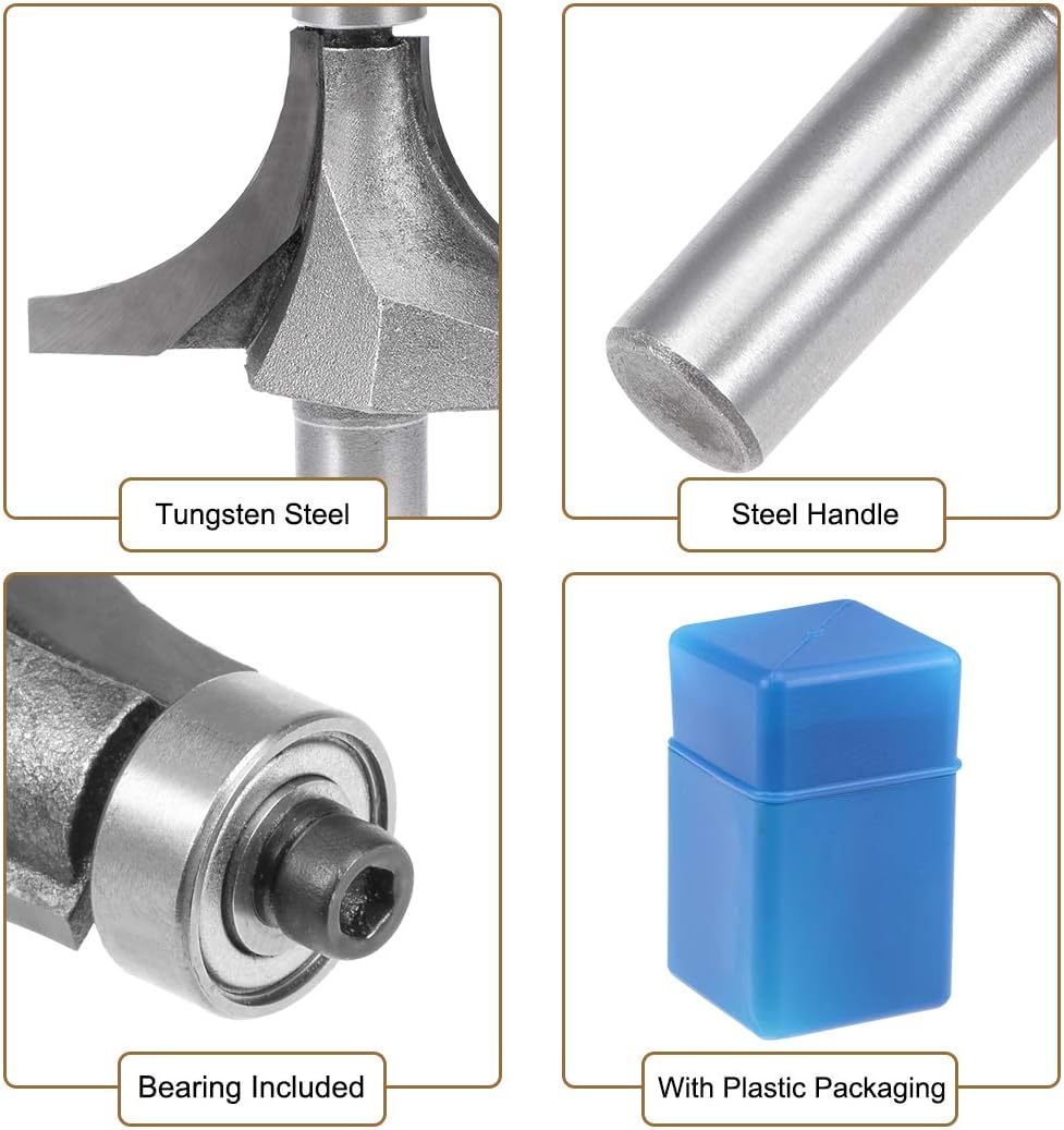 sourcing map Router Bit 1/2 Shank 2-Inch Cutter Dia Round Over Corner 2Flutes Tungsten Steel for Woodworking Milling Cutter Tool - Image 5
