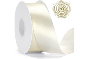 KINGLAKE Pearl Ivory Satin Ribbon – 1 1/2'' x 100 Yards Polyester Ivory Ribbon for Gift Wrapping, Wedding, Party Decoration, DIY Crafts, Floral Bouquets and Wreath Bows