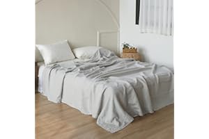 Simple&Opulence French Linen Flat Sheet with Embroidered Border-100% Stone Washed Flax Bedding,King Size(108''x102'') Ultra Soft,Breathable Flat Top Sheet-1 Piece Bed Flat Sheet Only(Grey)