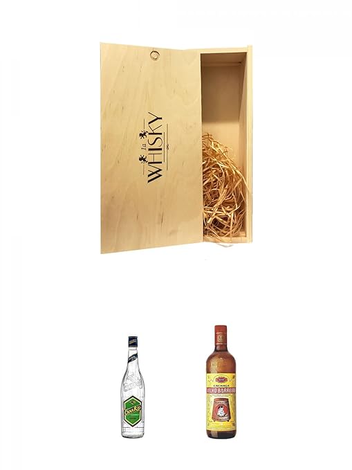 1a Whisky Holzbox für 2 Flaschen mit Schiebedeckel + CanaRio Cachaca Superior 0,7 ltr. + Velho Barreiro Silver Cachaca Origin