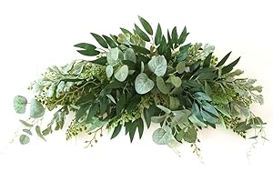 VEUSBJ 27in Artificial Floral Swag,Arch Mixed Eucalyptus Leaves Swag Greenery Decorative Swag with Green Leaves for Front Door Lintel Party Wedding