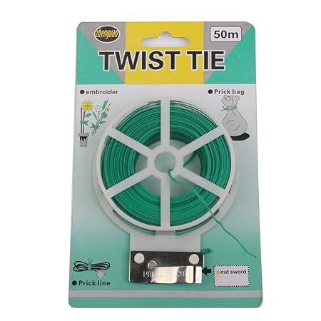 Generic Plastic Twist Tie Wire Spool With Cutter For Garden Yard Plant 50m (Green)