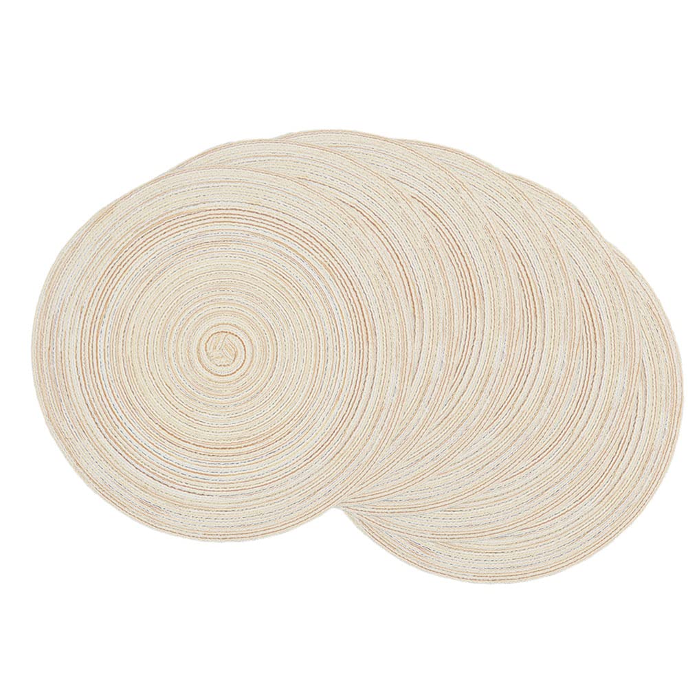 SCF2017 Set of 6 Round Woven Cotton Yarn Placemats 36cm Table Mats(Beige)