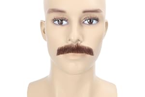 Adytom Mens Fake Mustache 100% Synthetic Fiber Hair Hand Knoted Costume Party Funny Cosplay Tin Pencil Realistic Beard (Brown)
