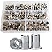 185Pcs Rivet Nut Flat Head Metric Threaded Rivnut Insert Standard Rivetnut Blind Nutsert Assortment Kit Set M3 M4 M5 M6 M8 M10 M12,304Stainless Steel