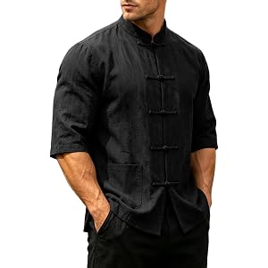 Men's Short Sleeve Linen Shirts Tang Suit Tai Chi Chinese Style Kung Fu Uniform Frog Buttons Lightweight Shirt