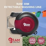 Ram 30m Retractable Clothes Line Wall Mounted Heavy Duty Burgundy view 3