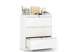 Karbeen 3 Drawer Lateral File Cabinet with Lock, Metal Office Filing Cabinet, Printer Stand with Storage, Fits A4 Letter Lega