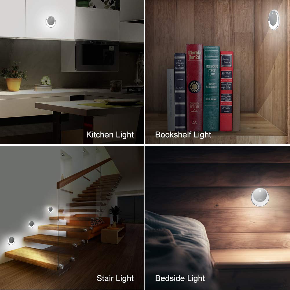 Motion Sensor Cabinet Led Light, Okeanu 3 Modes 14 LED Rechargeable Motion Sensor LED Night Light with USB Cable Auto On/Off, Cordless Wall Lights, Step Lights for Closet, Stairs, Bedroom (White)