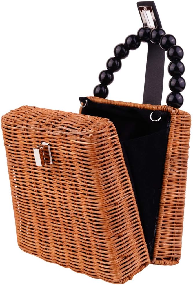 Natural Hand-Woven Straw Bag, Womens Summer Beach Boho Tote Bag Purse Vintage Large Casual Handbag