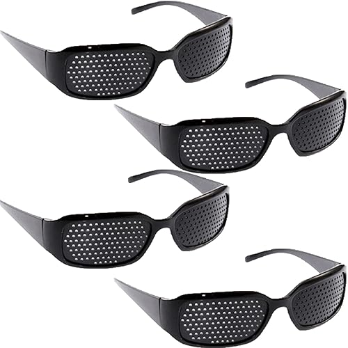 EXQUIMA 4 Pairs Pinhole Glasses, Pinhole Eyeglasses with Multiple Holes, Small Hole Pinhole Glasses, Pinhole Spectacles with Small Holes Glasses for Daily Use