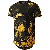 KLIEGOU Mens Hip Hop Tie-Dyed Hipster Curve Hem T Shirt