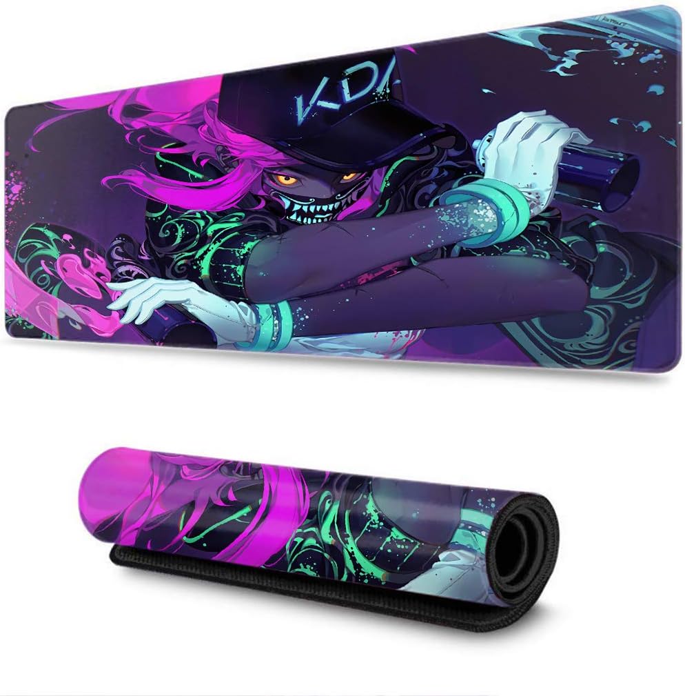 Professional Gaming Mouse Pad for League Legends Thick Large (29.5×15.7 Inch) LOL Waterproof Keyboard Pad with Non-Slip Rubber Base Multipurpose(Akali Neon Kda)