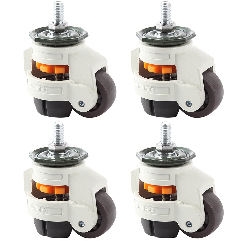 Skelang 4 Pcs Threaded Stem Leveling Castor, 60S Workbench Castors Heavy Duty, Retractable Casters with Nylon Wheels, Total Loading Capacity 1000kg