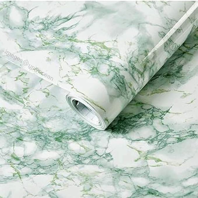 Univocean 3D Green White Marble Stone Peel and Stick Wallpaper, Self