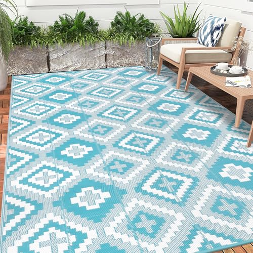 Enyhom Groß Außenteppich 240 x 300 cm, Robuster Flachgewebe Kunststoff Picknickdecke, Wendbarer UV-beständige Campingmatte, Wasserdicht Farbecht Balko