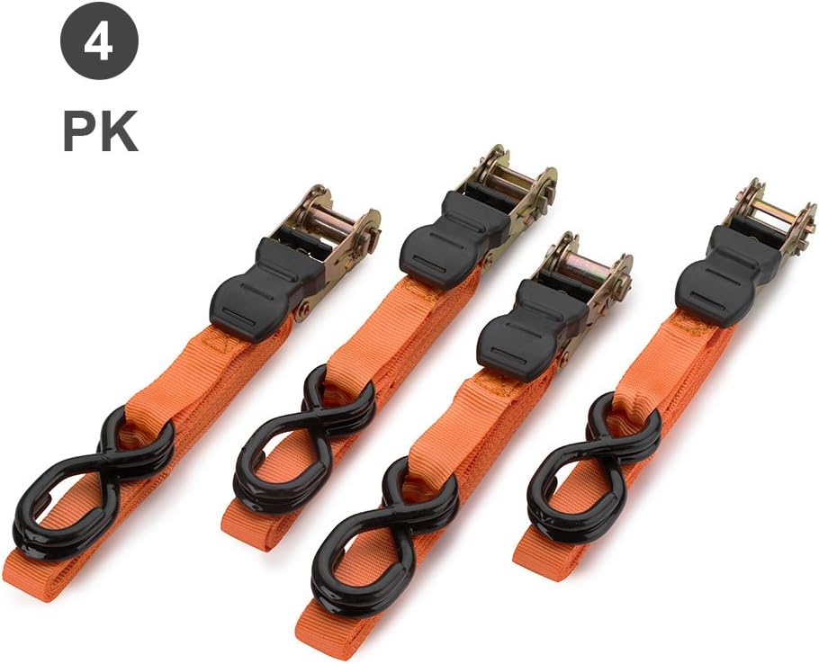 Neiko 51031A Ratcheting Tie-Down Straps, 1"X15', 1500 Lb Capacity | PVC-Coated Hooks | 4-Count - Ratchet Straps - 