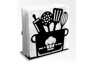 DOODLREAM Kitchenware Decorative Black Metal Napkin Holder for Table, 4.9" x 5.3" x 2" Pot Standing Napkin Holder for Home Ki