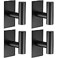 VAEHOLD Wall Towel Hooks, Heavy Duty Sticky Holder Waterproof Towel Hooks for Hanging Coat, Clothes, Closet Hook Wall Mount for Kitchen (Black, Adhesive 4 Pack)