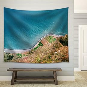 Bird View of Costal Road Along The Blue Ocean - Fabric Wall Tapestry Home Decor - 51x60 inches