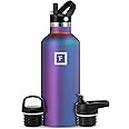IRON °FLASK Camping & Hiking Hydration Canteens - 3 Lids (Narrow Straw Lid) Leak Proof Vacuum Insulated Stainless Steel - Hot & Cold Double Walled Sports Water Bottle - Aurora, 32 Oz