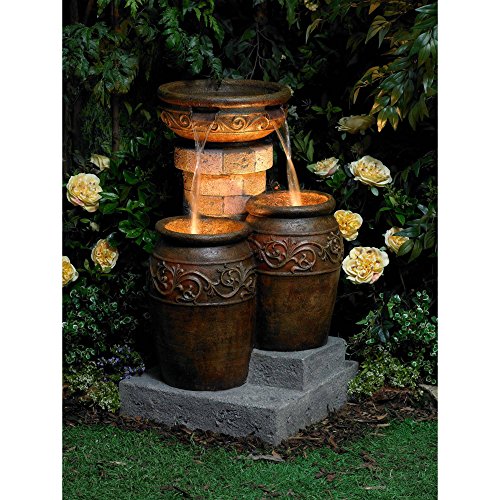 Lamps Plus Tuscan Outdoor Floor Water Fountain with Light LED 31 1/2" High Cascading for Yard