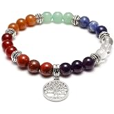 Jovivi 7 Chakra Gemstone Tree Life Healing Crystal Bracelets | Natural Stone Round Beads Bracelet for Yoga Energy Balancing Meditation
