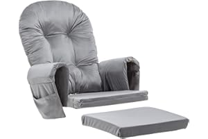 Paddie Glider Rocker Replacement Cushions Velvet with Storage, Rocking Chair Cushion Set with Ties, 5PCS, Light Grey