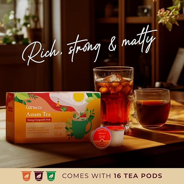 GYA TEA CO ASSAM BLACK TEA POD (16 CT) – HIGH CAFFEINE SMOOTH TEA RICH IN MALTY FLAVOR & STRONG AROMA FOR REFRESH & ENERGY