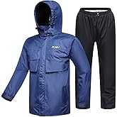 ILM Motorcycle Rain Suit for Men Waterproof Resistant Raincoat 6 Pockets 2 Pieces Packable Rainwear Jacket and Pants Model RS02