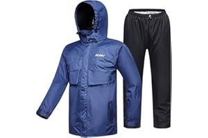 ILM Motorcycle Rain Suit for Men Waterproof Wear Resistant Protective Rain Gear 6 Pockets 2 Piece Set with Jacket and Pants Model RS02-Men (Men's X-Large, Blue)