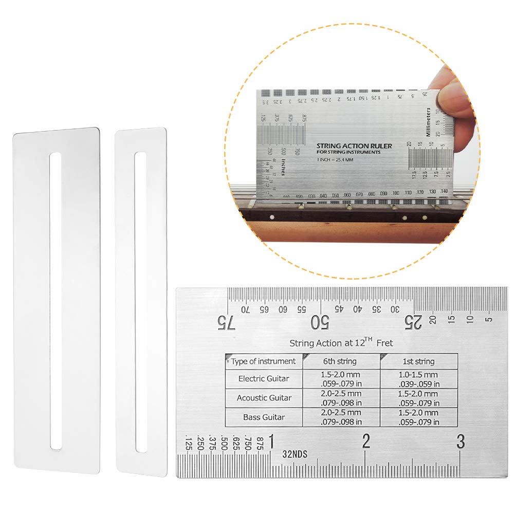 Huayue Guitar Gauge Ruler, String Action Ruler Guitar Luthier Accurate String Guitar Measuring Tool with Guitar Fingerboard Guards for Electric Acoustic Classical Guitars Bass