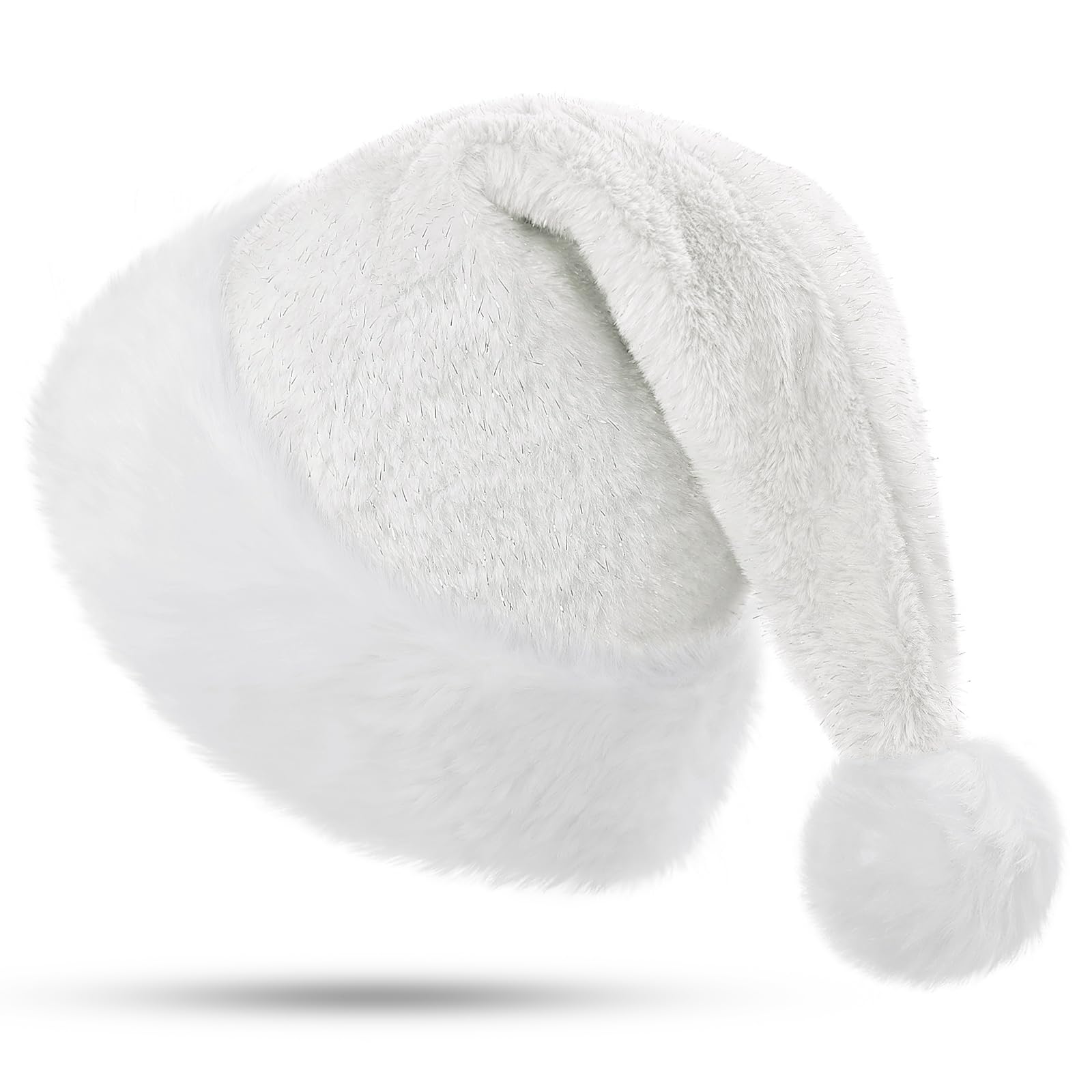 KONVINIT White Christmas Santa Hat Adult,Fluffy Sparkly Santa Claus Hat Plush Santa Hat with Double Lining for Christmas Party or Costume,Luxury Father Christmas Hat for Men and Women,white