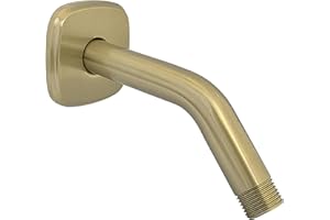 HOMYEP Brushed Gold Angled Shower Arm with Flange Wall Mounted Male NPT 1/2 Inch Gold Extension Arm for Fixed Rainfall and Handheld Shower Head, 6 Inch