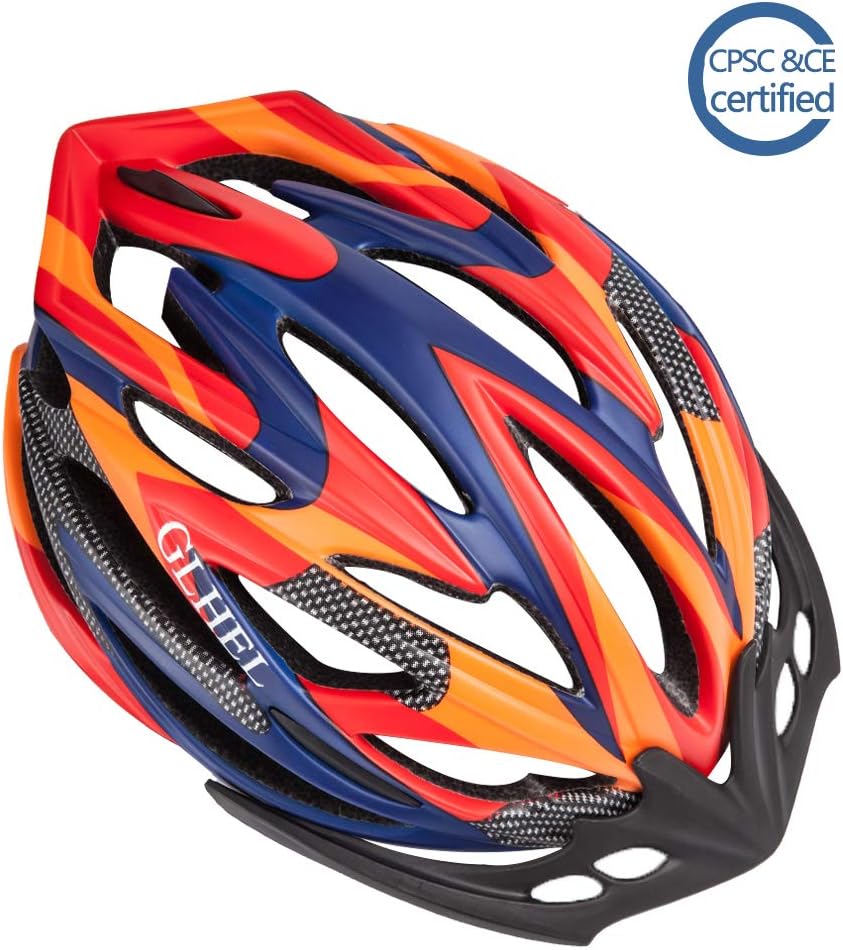 GLHEL Bike Helmets for Child Men & Women CPSC Certified Safety Adjustable Road Cycling Helmet S/M/L (Red&Orange, Large (58-61cm))