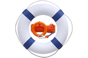 RAYBITU Lifebuoy Set 20Inch Life Preserver Ring and Water Floating Lifesaving Rope 98.4FT,Swim Foam Ring Buoy,Swimming Pool Safety Throwing Ring with Perimeter Rope,Throwable Flotation Device
