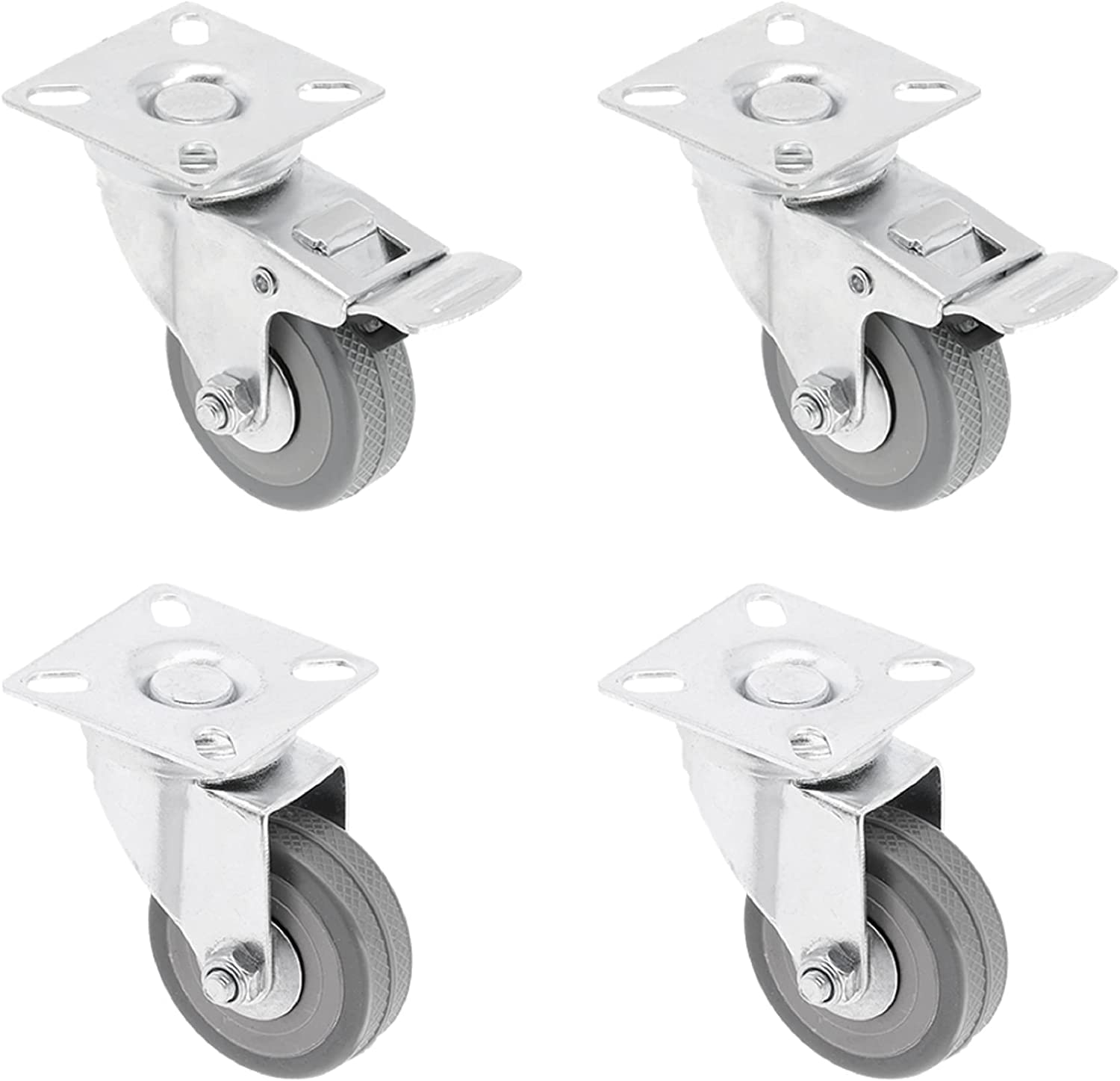 GTV - Set of 4 swivel castors for furniture, diameter 75 mm, furniture castor GREYROLL, grey, 2 castors with brake and 2 castors without brakes. KM GREYROLL 75 mm SET