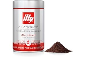 illy Classico Moka Ground Coffee, Medium Roast, 100% Arabica Bean Signature Italian Blend, Premium Gourmet Roasted Coffee, St