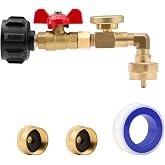 Roastove Propane Adapter 1lb to 20lb, QCC1 Propane Refill Elbow Adapter with Gauge and ON-Off Control Valve for 1LB Propane Tank to Be Refilled Gas,with 2 Propane Bottle Cap and 1 Sealing Tape