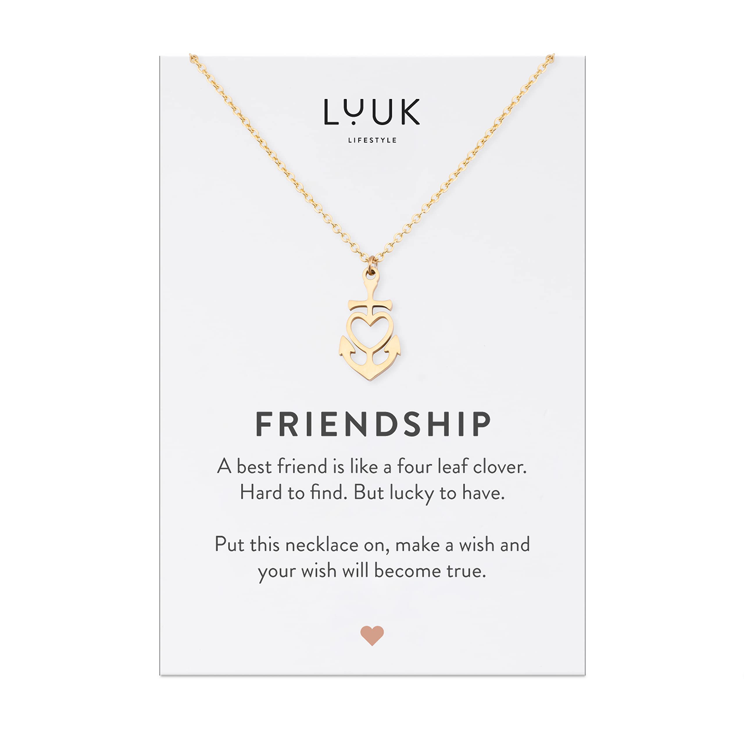 LUUK LIFESTYLE Stainless Steel Pendant Necklace for Women Waterproof 50cm Chain Modern Necklace Gift for Her Gold Heart and Anchor — image 1