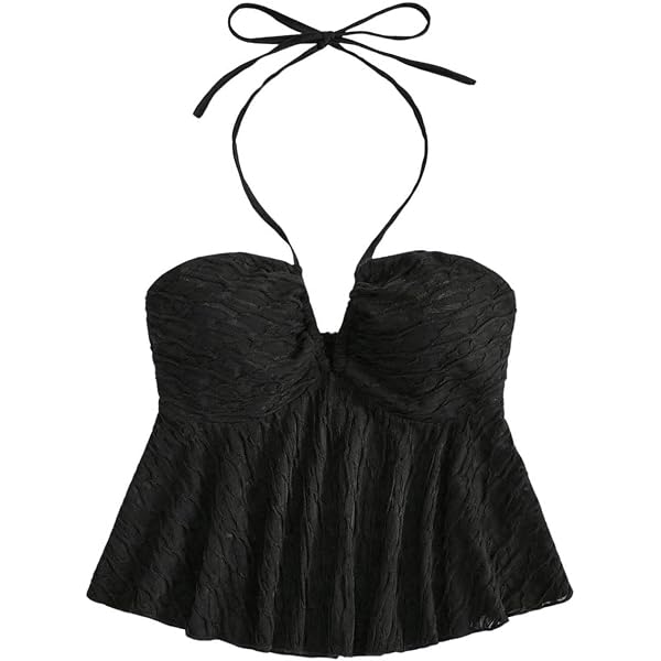 OYOANGLE Women's Fringe Halter Crop Top - Criss Cross Backless Festival & Vacation Top