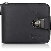 WishLotus Zipper Trifold Wallets for Men, Classic Leather wallet Come with 5 Credit Card Slots 1 Coin Pocket and 2 ID Window (Black)