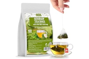 Premium 60 Soursop Tea Bags, Made with 100% Pure Graviola Leaves, Hoja Guanabana Tea, No Additives & Caffeine Free.
