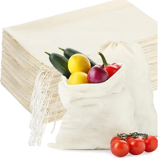 Pangda 100 Pieces Drawstring Cotton Bags Muslin Bags For