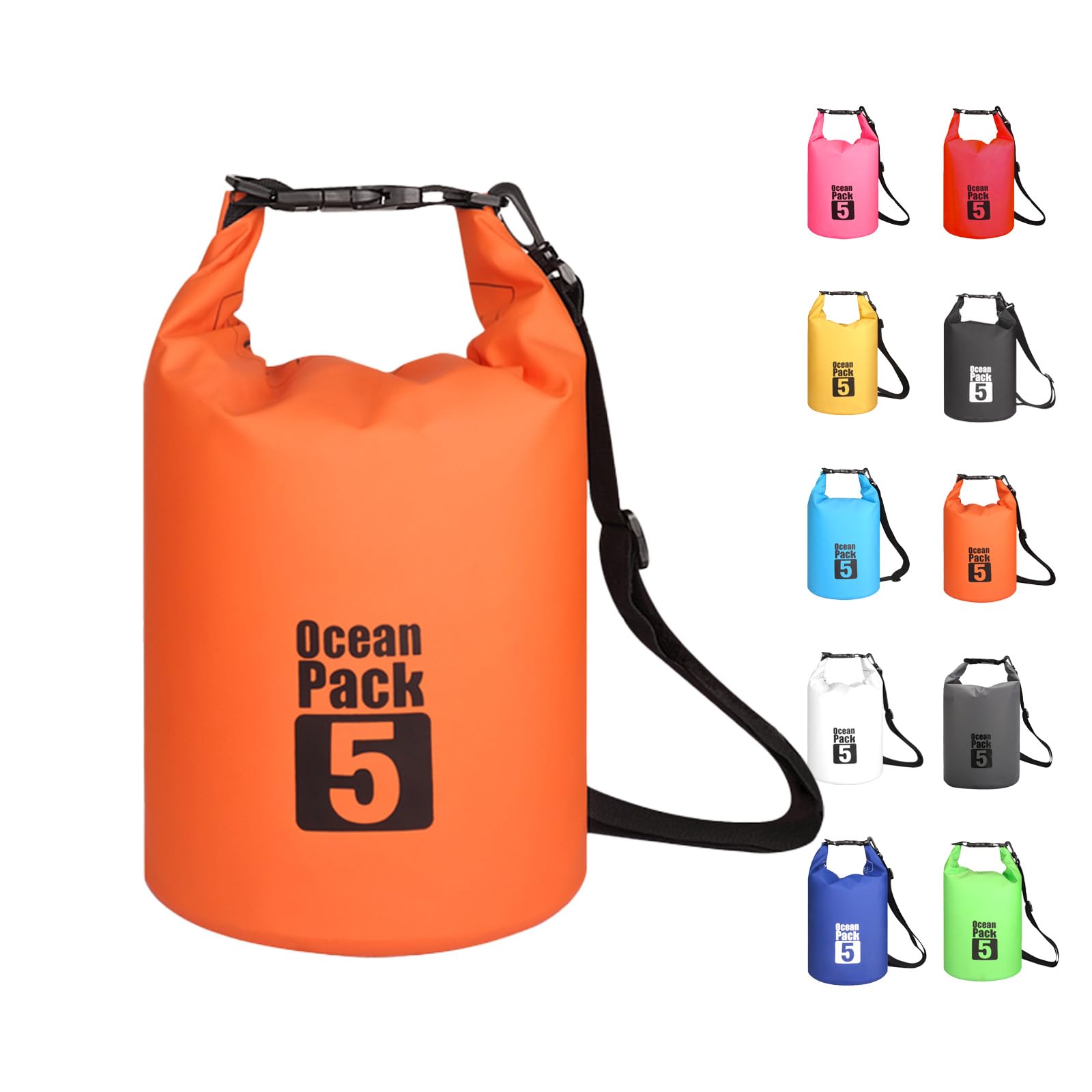MORAINJAY 5L Orange Dry Bag,Waterproof Bag with Single Adjustable Shoulder Strap,Small Capacity Dry Sack 2L 5L 10L 15L 20L 30L for Outdoor Camping,Rafting,Swimming,Boating,Surfing