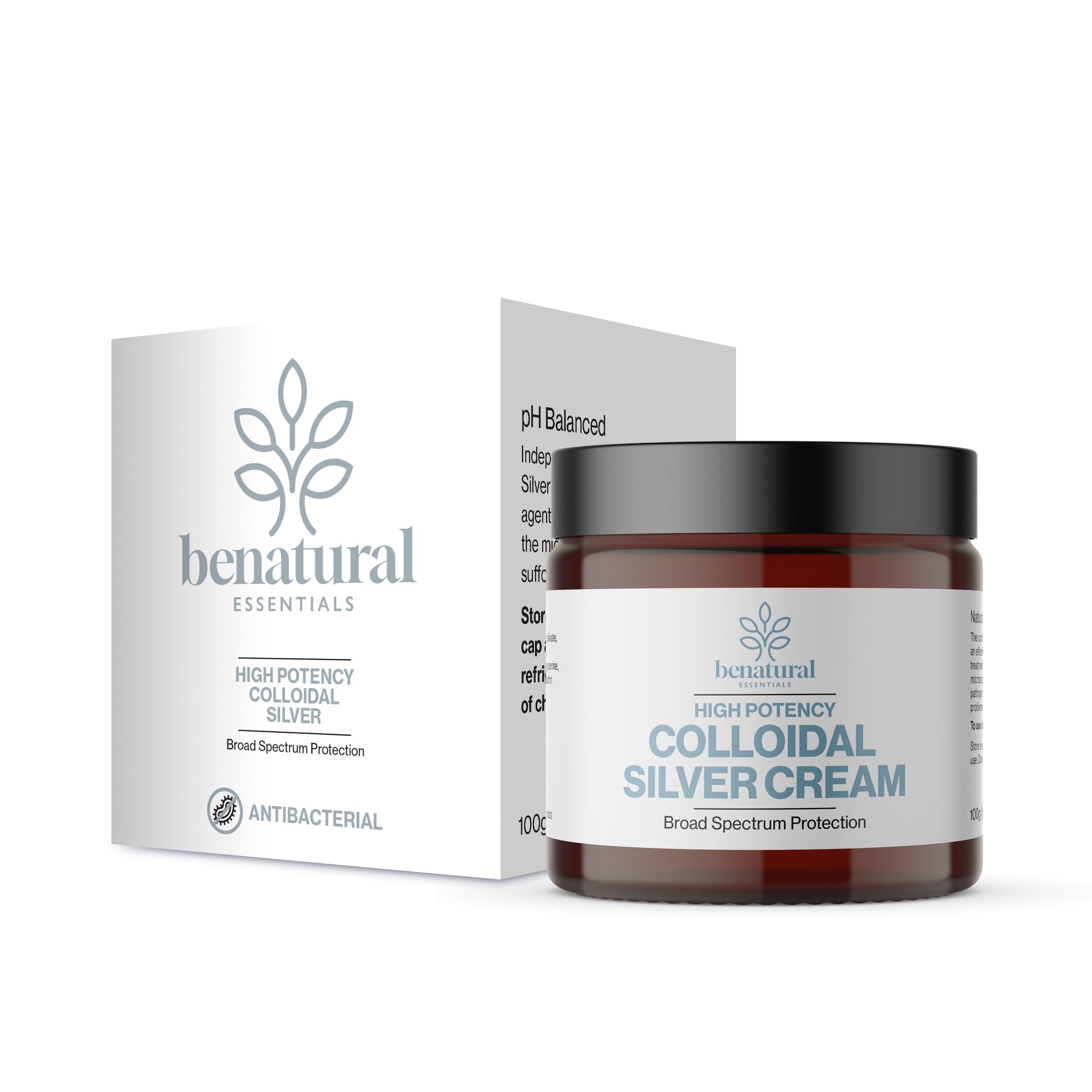 Benatural Essentials Premium Colloidal Silver Cream 100g | All Natural Cream | Antibacterial & Antifungal | PH Balanced | Manufactured in the UK