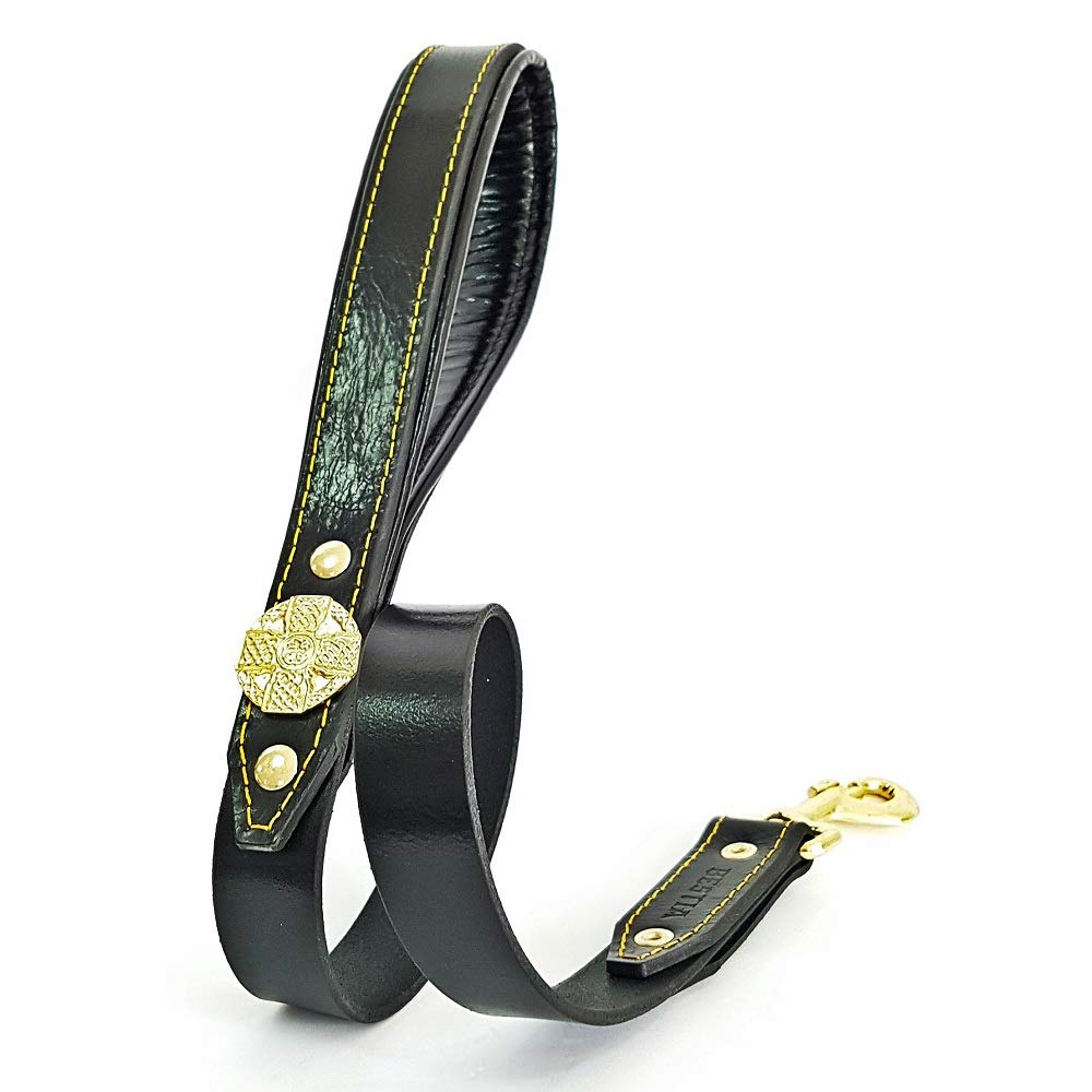 Bestia genuine leather heavy duty short leash. 35.5 inch long, 1.2 inch wide. Soft padded handle. Handmade quality