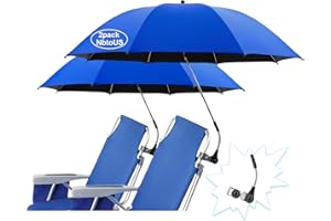 NBtoUS 2 PACK Beach Umbrella with Universal Clamp,UPF 50+ 360 ° Adjustable Umbrella,Portable Umbrella for Beach Chair,Patio Chairs (Not Include Chair)